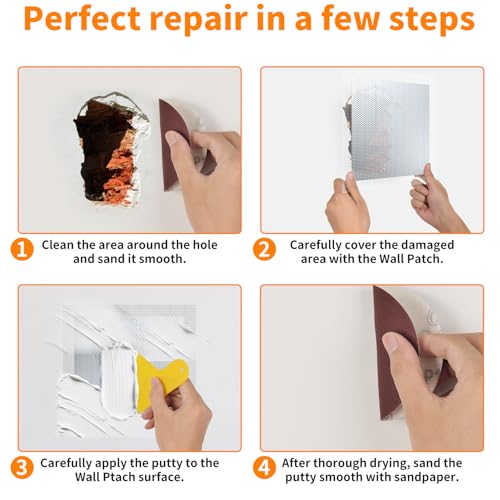 Wall Patch Drywall Repair Kit, 10 x 10 Inch, Self-Adhesive Mesh Patch, Permanently Repairs Damaged Large Walls Hole and Ceilings - size: 10in