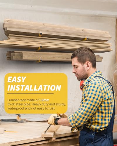 Lumber Rack Wall Mount Storage Racks Folding Wood Organizer Heavy Duty Shelf Brackets With 9-Level 1080 Lbs Capacity Yellow Metal Utility Racks Garage Wall Shelving for Indoor and Outdoor Use (6 Pack) - color: Yellow, size: C– 6 Pack, 9-Tier