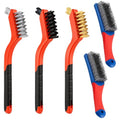 5PCS Wire Brush Set – 2 Heavy-Duty Steel Brushes with Rubber Handle & 3 Brass/Nylon/Stainless Steel Bristle Brushes for Rust, Paint & Grill Cleaning