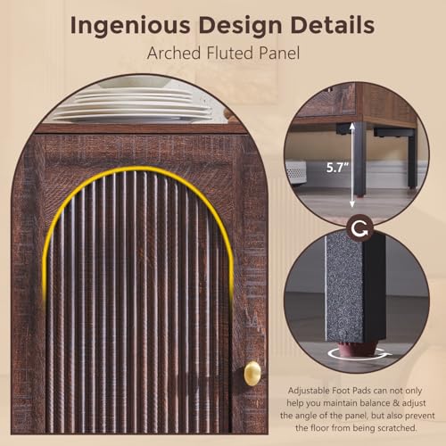 IFGET 61.75" W Modern Arched Sideboard Buffet Cabinet with Storage, Brown - color: Brown, size: 2 Pieces