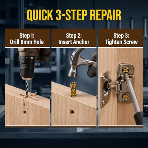 50 Pack 6×14mm Short Expansion Screw Set, Cabinet Hinge Repair Stripped Thread Restoration, Suitable for Tile Stone Wood and More