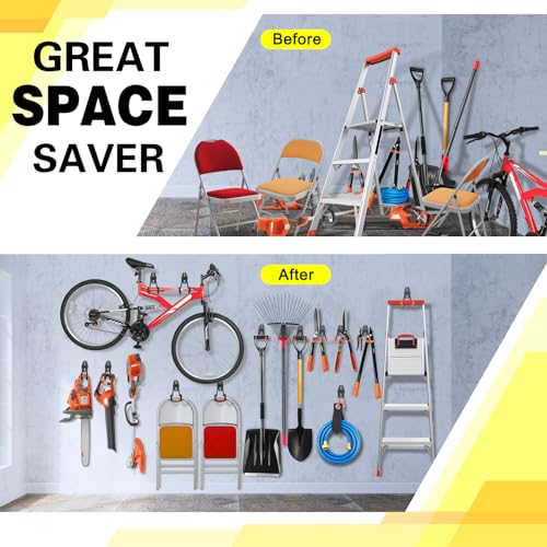 10 Pack Garage Hooks Heavy Duty Storage Organizer Wall Mount Power and Garden Tool Hangers, for Hanging Ladders, Ropes, Hose, Bulk Items - color: Black 10 pack