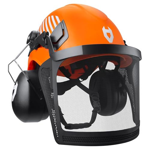 NoCry ANSI Z89.1 Rated Arborist Helmet — Chainsaw Helmet with Face Shield and Ear Muffs — Adjustable Hard Hat with Adaptive Ventilation; Impact-Resistant Mesh Face Shield for Forestry with Side Guards - style: Improved