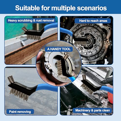 Mini Wire Brush Set 6Pcs - Stainless Steel Wire with Curved Handle Grip for Rust, Dirt & Paint Scrubbing with Deep Cleaning - style: stainless steel 6pcs