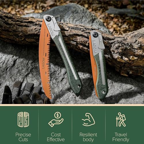 LAGOM Folding Camp Saws for Cutting Branches – 2 Pack (11.4" & 8.2") | SK5 Steel Blades, Ergonomic Handle, Secure Lock | Foldable Tool for Camping, Gardening, Survival, Kayaking, Outdoors - style: Combo 11.4" & 8.2"