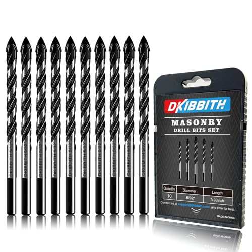 10-Piece 5/32" Masonry Drill Bits for Tile Glass Ceramic Wall Brick Stone Soft-Metal Wood, 1/4 Inch Concrete Drill Bits Cement Drill Bit Set, 3-Flat Shank, YG8 Carbide Tungsten Steel Alloy Tip 4mm - size: 10 Piece 5/32 Inch Drill Bit Set
