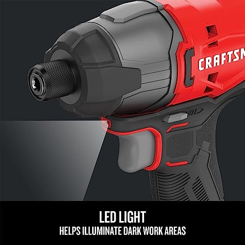 CRAFTSMAN 20V MAX Impact Driver Kit, 1/4 Inch, 2,800 RPM, LED Work light, Battery and Charger Included (CMCF800C1) - style: 20V MAX Impact Driver Kit