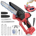 Mini Chainsaw Cordless Compatible with Milwaukee M18 18V Battery (NO Battery), 6 Inch & 8 Inch Small Electric Chainsaw Brushless, 2x 6'' Chains + 2x 8'' Chains, Auto Oiler, Handheld Pruning Chain Saw - color: Red-black