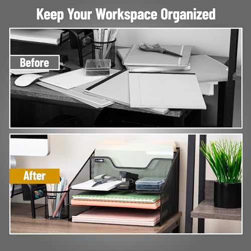 Mind Reader File Organizer, Set of 2, Desk Organizer, Storage, Paper Tray, Office, Metal Mesh, 12.5"L x 11.5"W x 9.5"H, Black