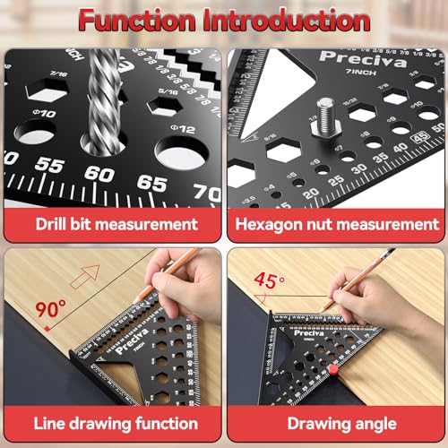 Preciva Carpenter Square Set - 7 inch Rafter Square, Belt-Mounted Organizer and Tape Measure, Multi-Purpose Carpenter Tool Measuring Layout Tool for Woodworking and Carpentry