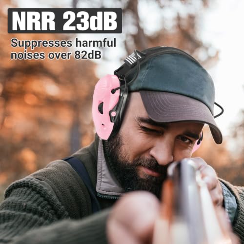 Electronic Shooting Ear Protection w/Gel Pads, 23dB NRR Active Noise Reduction & 3X Amplification Headset for Shooters - color: Pale Pink
