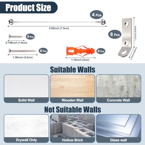 4 Pack Furniture Anchors for Baby Proofing, Furniture Wall Straps - color: Silver Stainless Steel Straps - 4 Pack