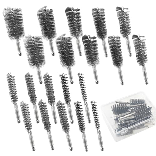 20Pcs Wire Bore Brush for Drill Set 1/4" Hex Shank Stainless Steel Wire Brush (8/10/13/15/17/19/22/25/28/30mm) Each 2 Drill Brushes Attachments for Rust Paint Removal Grinding Sanding Polishing