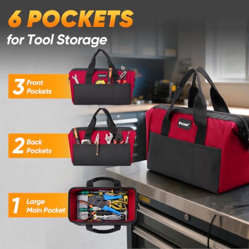 TICONN Heavy Duty Tool Bag Organizer, Small Tool Box with Ergonomic Handle - color: Red, size: 12" Basic Version