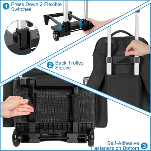 HODRANT Rolling Clean Backpack with Detachable Trolley & Waterproof Bottom | Large Cleaning Supplies Bag with Handle & Support Plate, Cleaner Caddy Organizer for Car Wash & Housekeeping Tool Storage