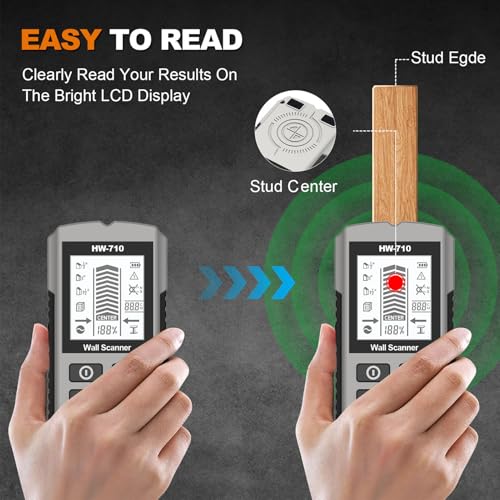 Eujgoov HW-710 Wall Scanner Stud Finder Sensor with LCD Display Metal AC Wire Detector for Wood Studs Copper Pipe Depth Detection Batteries Not Included