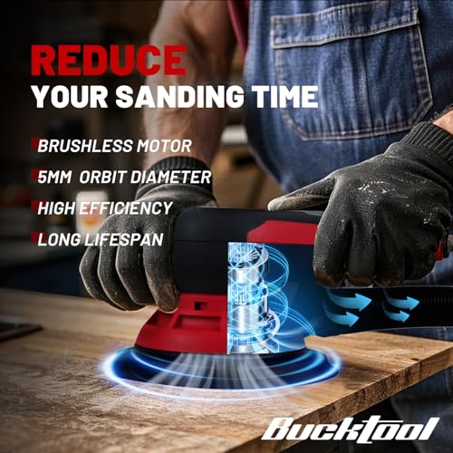 BUCKTOOL 6-Inch Variable Speed Random Orbital Sander, 3A Brushless Motor