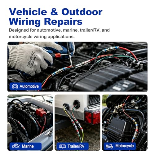 200 Pcs Heat Shrink Solder Seal Wire Connectors Kit, Waterproof Electrical Butt Splice Connectors for Marine, Automotive, Trailer, RV, Boat and Truck Wiring