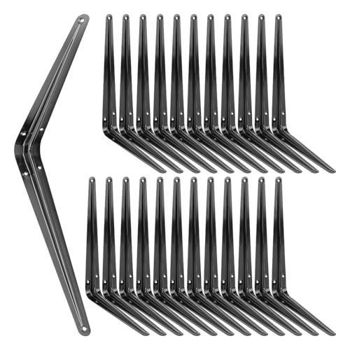 24 Pack 12" x 10" Heavy Duty Metal Shelf Brackets, Floating Shelf Bracket, L Brackets for Shelves, Perfect for 12 Inch Wide Wood Boards, Rustic Farmhouse Decorative Wall Mount Corner Brace - size: 24 Pack 12" x 10" Black