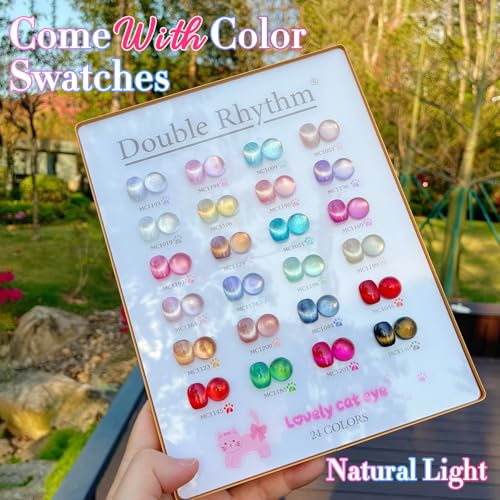 Double Rhythm 28Pcs 0.5Oz Cat Eye Gel Nail Polish Set Same Color Same Bottle Magnetic Gel Polish Kit Nail Art Manicure Salon DIY at Home (Silver Gold Red Black-T24-7) - color: Cat Eye Silver