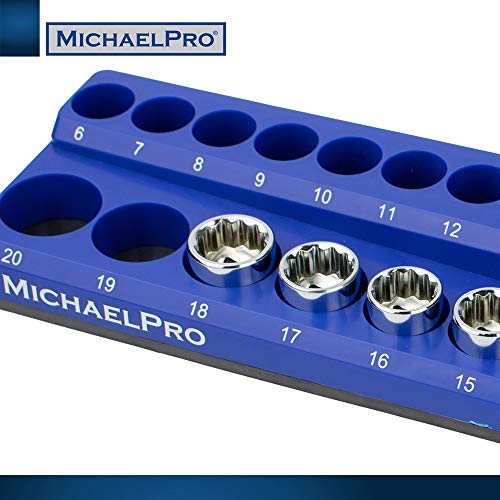 MichaelPro Magnetic Socket Organizer, Socket Tray, 3-Pc 1/4-inch, 3/8-Inch, & 1/2-Inch Magnetic Organizer Tray in Metric for Toolboxes/Cabinets| MP014002 - size: Metric