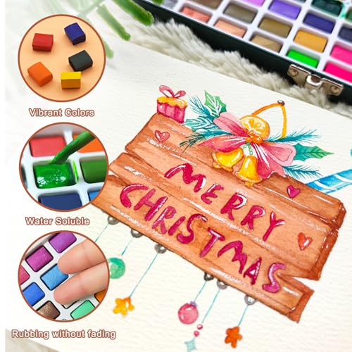 Artecho 50-Color Watercolor Paint Set, Compact Travel Tin Case - style: 50 Colors