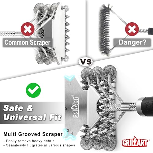 Grill Brush and Scraper Bristle Free – Safe BBQ Brush for Grill – 18'' Stainless Grill Grate Cleaner - Safe Grill Accessories for Porcelain/Weber Gas/Charcoal Grill – Gifts for Grill Wizard