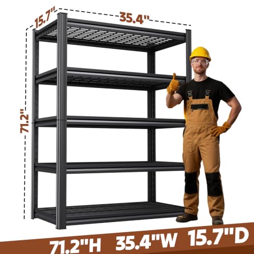 Storage Shelves,Garage Shelving,Adjustable Heavy Duty Shelving Unit,5T Tall Garage Shelves，Metal Standing Shelf Units,Utility Rack for Kitchen Warehouse Industrial Basement 71.2 * 35.4 * 15.7 - size: 71.2''H*35.4''L*15.7''W