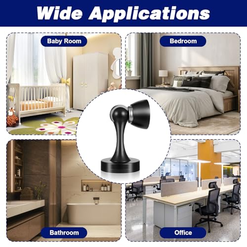 8 Pack Magnetic Door Stop, Black Zinc Alloy Door Stopper, Heavy Duty Wall and Floor Mounted Door Holder with Screws for Home Office, Keep Door Open