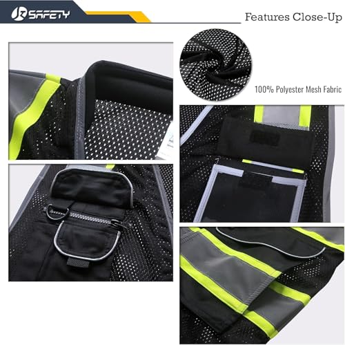 JKSafety Hi Vis Safety Vest for Men Women Cushioned Collar JK101 Black S - color: Jk101-black, size: Small