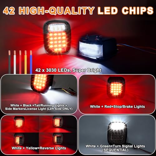 38 LED Black Lens Tail Lights for Jeep Wrangler YJ TJ CJ, Truck, Trailer, Boat, RV - Brake, Turn, Stop, License, Reverse, 12V Stud Mounted, Waterproof, Pack of 2