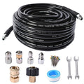 Sewer Jetter Kit for Pressure Washer 4000 PSI Drain Cleaner Hose 1/4 Female NPT,Button Nose,Pressure Washer Adapter,Button Hose Sewer Jetting Nozzle Pearl Corsage Pin Waterproof Tape with 2 Spanner - size: 50FT