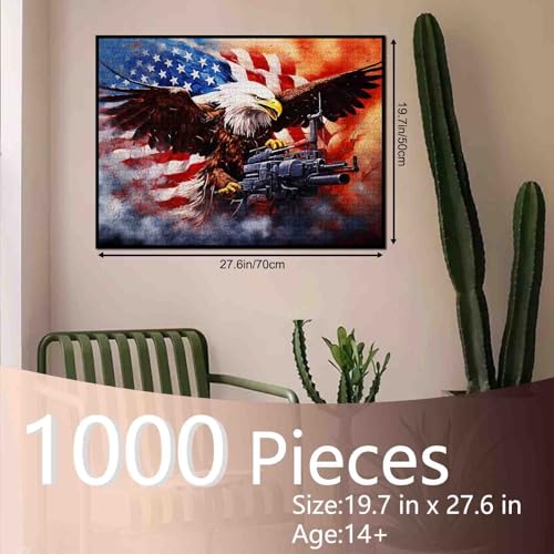 American Flag War Gun Art Jigsaw Puzzles for Adults 1000 Pieces,Bald Eagle Spreading Wings Jigsaw Puzzle 20 x 27 in 4th of July DIY Puzzles Family Challenging Perfect for Game Nights - color: Artwork-16