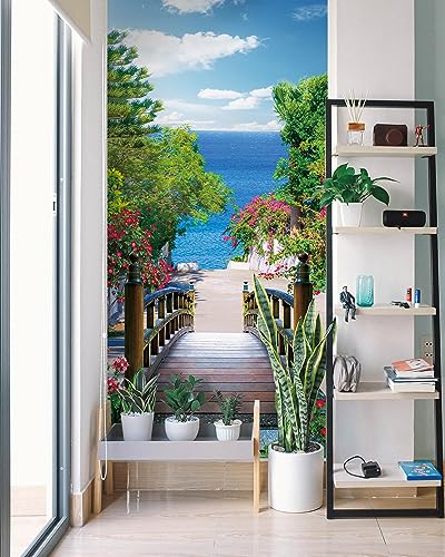 FLFK Door Mural Sticker - Seaside,Peel and Stick,Combined Size 32"x80",Split into 2 Pieces - color: Mt1042, size: 32"x80"