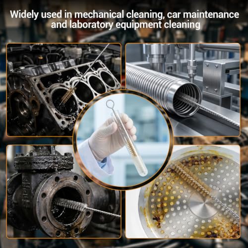 Tube Cleaning Brush,Brass Stainless Steel Engine Cleaning Brushes,12 inch Long Round Wire Pipe Cleaner for Deep Pipes (Yellow and Silver, 20 Pcs-5 Size) - color: Yellow and Silver, size: 20 Pcs-5 Size