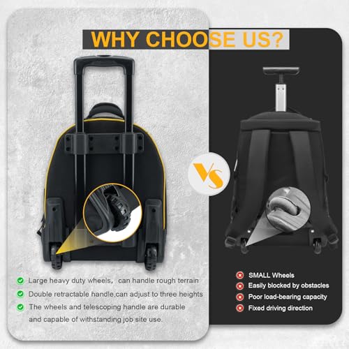 MELOTOUGH Rolling Tool Bag with Wheels,Large Heavy Duty Rolling Tool Bag for Men with 35 Pockets&Telescoping Handle for Electrician,HVAC,Construction,Technicians,Mechanic,Welder (Yellow) - color: Yellow Rolling Tool Bag
