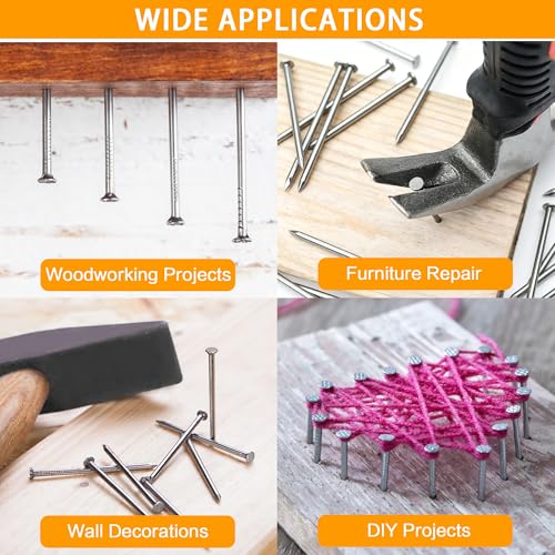 450pcs Hardware Nails Assortment Kit, Stainless Steel 304 Nails Kit, Wall Nails Kit,5 Size Picture Hanging Nails, Wood Nails, Finishing Nails(0.8inch,1inch,1.5inch,2inch,2.5inch) - size: 450pcs Nails Kit