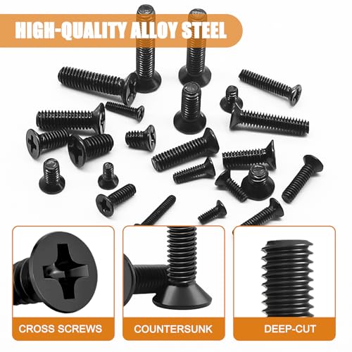mankk 840PCS Laptop Screws 24 Sizes M1.4/1.7/2/2.5/3 Replacement Computer Tiny Screws Motherboard Screw with Screwdriver for Laptop PC Repair & DIY M-165-840PCS - color: Black-840PCS