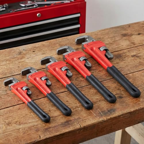 HOIGON 5 Piece Heavy Duty Plumbers Pipe Wrench Set, 8" 10" 12" 14" 18" Heat Treated Adjustable Straight Pipe Plumbing Wrench Set with Soft Grip for Household Plumbing Repairs - color: Red, size: 8" 10" 12" 14" 18"
