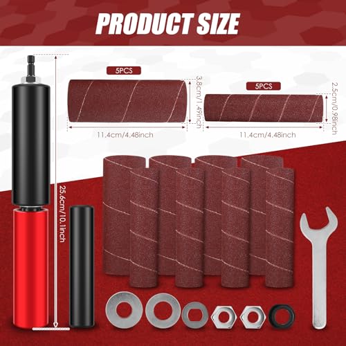 Drum Sander Set, Portable Rubber Sanding Drum Spindle Sander Adapter, Hand-Held Spindle Sanding Drum with 120 Grit Sandpaper Drum, Sanding Sleeves Power Drill Driven Drum Sander