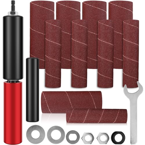 Drum Sander Set, Portable Rubber Sanding Drum Spindle Sander Adapter, Hand-Held Spindle Sanding Drum with 120 Grit Sandpaper Drum, Sanding Sleeves Power Drill Driven Drum Sander