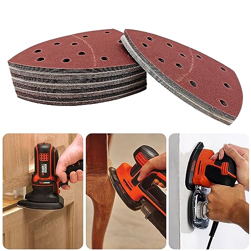 50 PCS Mouse Detail Sander Sandpaper, 120 Grit Palm Sander Sandpaper 11 Holes Hook and Loop Sander Pads Triangular Sanding Sheets Abrasive Sanding Paper for Mouse Sander - size: 120 Grit