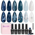 Beetles Blue Gel Nail Polish Set, 6 Colors Navy Teal Glitter Gel Polish - color: A - Mixed Finishes | Skyfall Fade