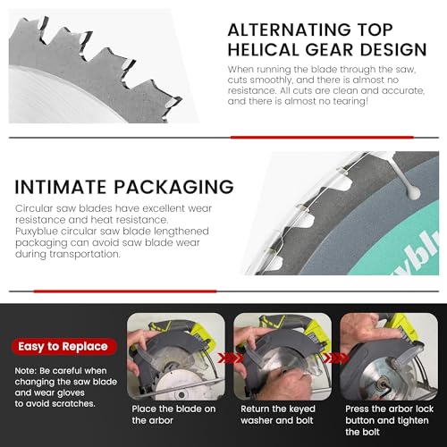 𝟮𝟬𝟮𝟲 Upgraded 3 Pack 6-1/2 Inch 24T Circular Saw Blades Fine Finish with 5/8" Arbor ATB Framing Saw Blades for Cutting Softwood Hardwood Laminate Plywood Chipboard Panels FRP MDF by puxyblue