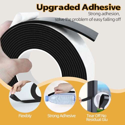 1/2 in Wide x 1/8 in Thick x 33FT Window Sealing Tape,Weather Stripping Door Seal,Foam Insulation Tape,Single-Sided Self-Adhesive Foam Strips,Black - color: Black, size: 1/2 IN x 1/8 IN x 33FT