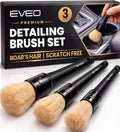 EVEO Car Detailing Brush Set - (3 Pack) Car Detailing Kit Interior, Car Interior Detailing Kit Car Detailing Brushes - Car Cleaning Brush, Car Detailing Brushes, Car Detailing Tools | Soft Boars Hair