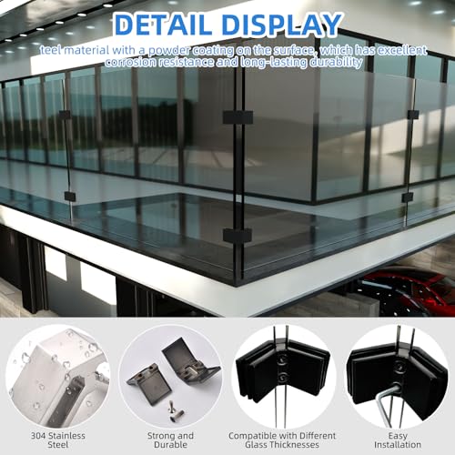 Railing Glass Clamps, 304 SS, Fits 5/16"- 3/8"-1/2" Glass Thickness, 2 Pack - color: Black, 90 Degree-2pcs