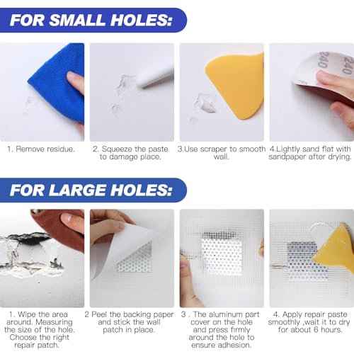 SEISSO Drywall Repair Kit, Wall Mending Agent*3(100g), Wall Patch*4, Scraper and Sandpaper*2, Wall Repair Paste Kit for Wall Cracks, Graffiti, Whitewall Hole Filler and Plaster Dent Repair - style: 3pcs wall paste