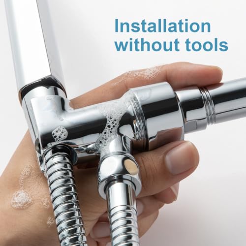 OFFO Shower Head Holder All Metal for Handheld Shower Head, Adjustable Shower Arm Mount with Solid Brass Pivot Ball, 1/2 in IPS Female Inlet and Male Outlet, Chrome - color: Chrome