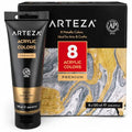 ARTEZA Metallic Acrylic Paint, 8 Metallic Colors in 4.06 ounce Tubes, Artist Paints for Hobby Painters, Art Supplies for Canvas Painting - style: 8 x 120ml (4.06 fl oz) Metallic